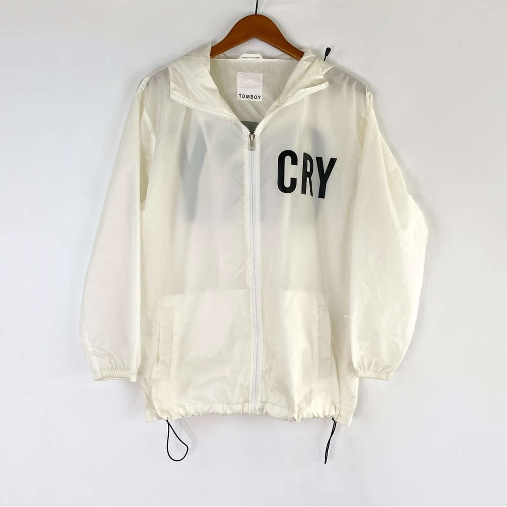 Tomboy Unisex Windbreaker Drawcord White Jacket Hooded‎ Lightweight Zip